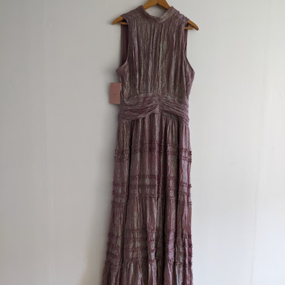 NWT BHLDN Purple Juniper Metallic Backless High-Neck Gown Size 16
